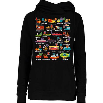 Alphabet Learning Transportation Animal Letter ABCs teacher Womens Funnel Neck Pullover Hood