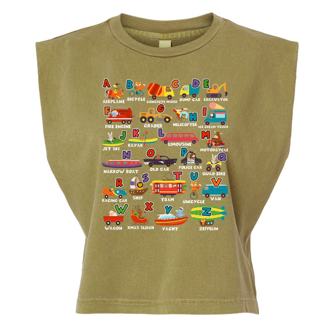 Alphabet Learning Transportation Animal Letter ABCs teacher Garment-Dyed Women's Muscle Tee