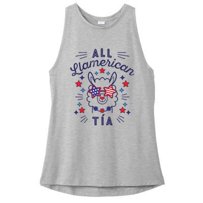 All Llamerican Tia July 4th Flag Auntie Aunt Patriotic Llama Gift Ladies PosiCharge Tri-Blend Wicking Tank