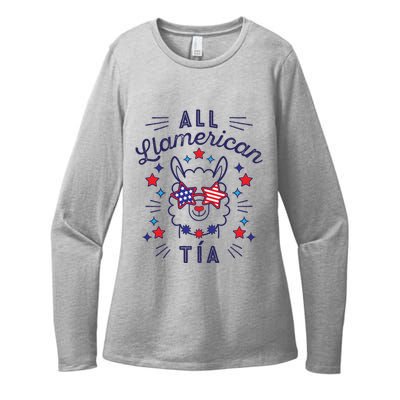 All Llamerican Tia July 4th Flag Auntie Aunt Patriotic Llama Gift Womens CVC Long Sleeve Shirt