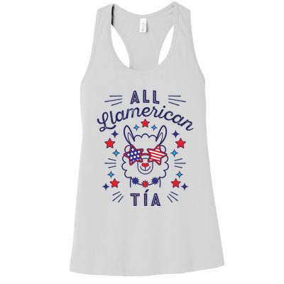 All Llamerican Tia July 4th Flag Auntie Aunt Patriotic Llama Gift Women's Racerback Tank