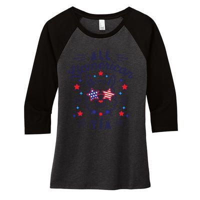 All Llamerican Tia July 4th Flag Auntie Aunt Patriotic Llama Gift Women's Tri-Blend 3/4-Sleeve Raglan Shirt