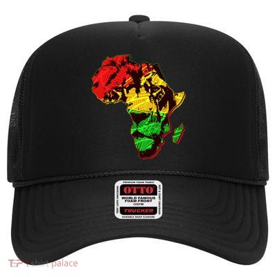 African Lion Traditional Pattern Colors High Crown Mesh Back Trucker Hat