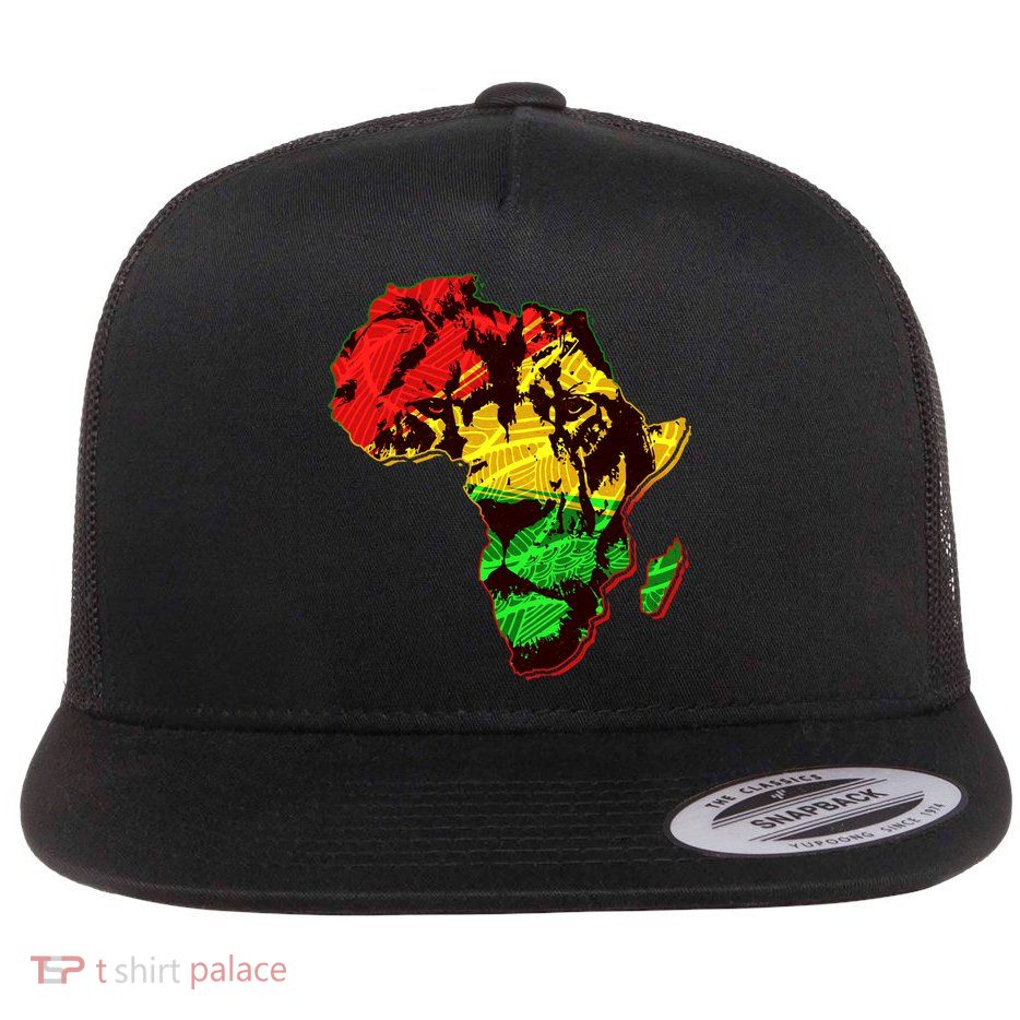 African Lion Traditional Pattern Colors Flat Bill Trucker Hat