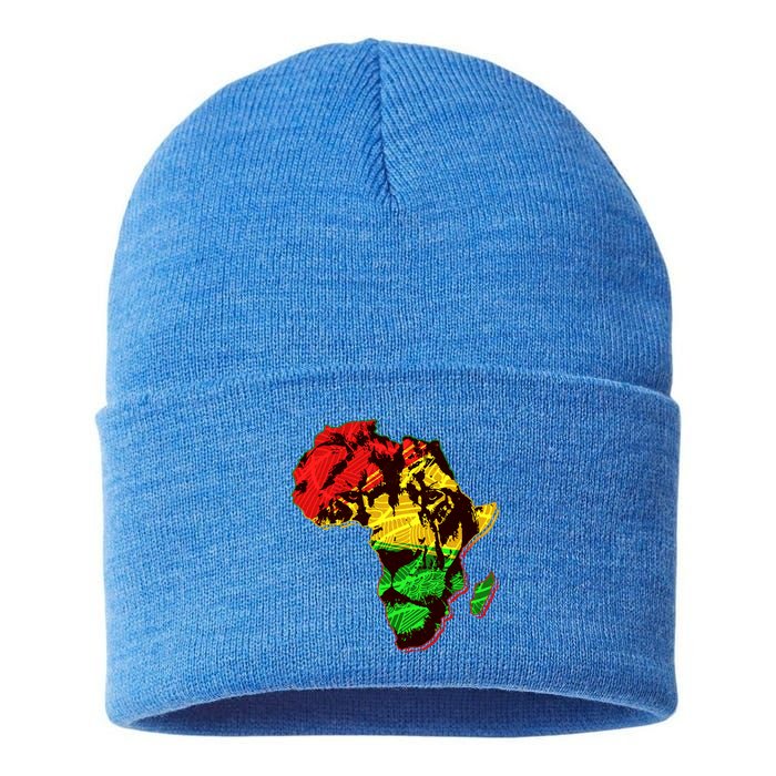 African Lion Traditional Pattern Colors Sustainable Knit Beanie