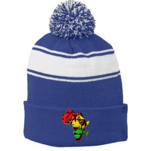 African Lion Traditional Pattern Colors Stripe Pom Pom Beanie