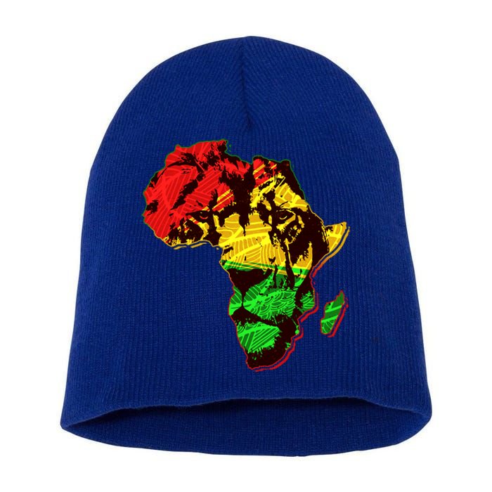 African Lion Traditional Pattern Colors Short Acrylic Beanie