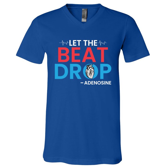 Adenosine Let The Beat Drop Funny Nursing Chemistry Heart Gift V-Neck T-Shirt