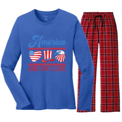 America Land That I Love Gift Women's Long Sleeve Flannel Pajama Set 