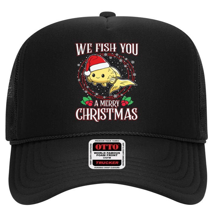 Aquarium Lover Tropical We Fish You A Merry Christmas High Crown Mesh Back Trucker Hat