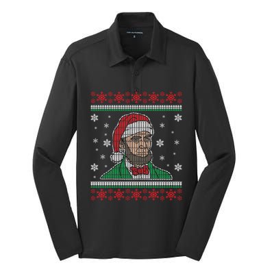 Abe Lincoln Usa President Santa Claus Ugly Christmas Sweater Great Gift Silk Touch Performance Long Sleeve Polo