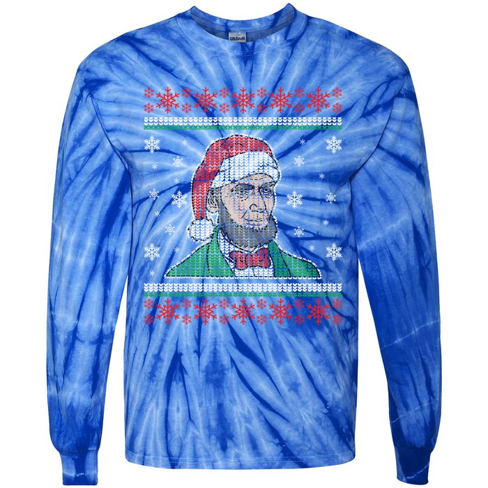 Abe Lincoln Usa President Santa Claus Ugly Christmas Sweater Great Gift Tie-Dye Long Sleeve Shirt