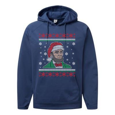 Abe Lincoln Usa President Santa Claus Ugly Christmas Sweater Great Gift Performance Fleece Hoodie