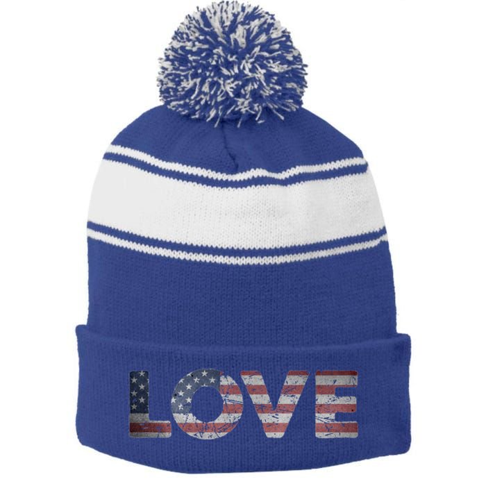 America Love Us Flag Love America Style I Love Usa Funny Gift Stripe Pom Pom Beanie