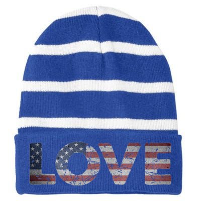 America Love Us Flag Love America Style I Love Usa Funny Gift Striped Beanie with Solid Band