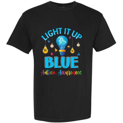 April Light Up Blue Autism Awareness Puzzle For Mom Dad Garment-Dyed Heavyweight T-Shirt