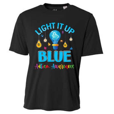 April Light Up Blue Autism Awareness Puzzle For Mom Dad Cooling Performance Crew T-Shirt