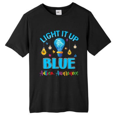 April Light Up Blue Autism Awareness Puzzle For Mom Dad Tall Fusion ChromaSoft Performance T-Shirt