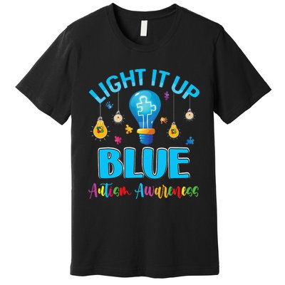 April Light Up Blue Autism Awareness Puzzle For Mom Dad Premium T-Shirt