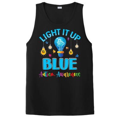 April Light Up Blue Autism Awareness Puzzle For Mom Dad PosiCharge Competitor Tank