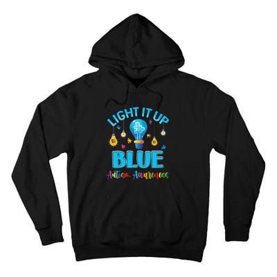 April Light Up Blue Autism Awareness Puzzle For Mom Dad Tall Hoodie