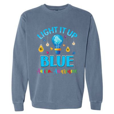 April Light Up Blue Autism Awareness Puzzle For Mom Dad Garment-Dyed Sweatshirt