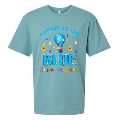 April Light Up Blue Autism Awareness Puzzle For Mom Dad Sueded Cloud Jersey T-Shirt