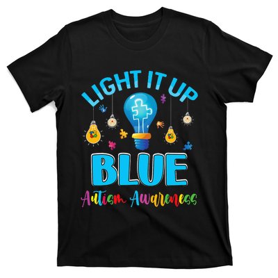 April Light Up Blue Autism Awareness Puzzle For Mom Dad T-Shirt