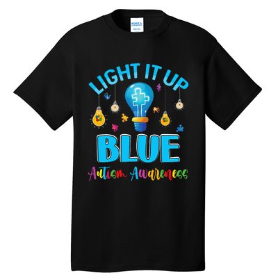 April Light Up Blue Autism Awareness Puzzle For Mom Dad Tall T-Shirt