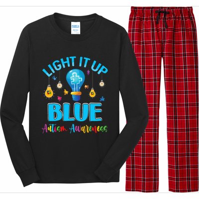 April Light Up Blue Autism Awareness Puzzle For Mom Dad Long Sleeve Pajama Set