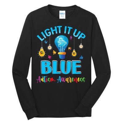 April Light Up Blue Autism Awareness Puzzle For Mom Dad Tall Long Sleeve T-Shirt