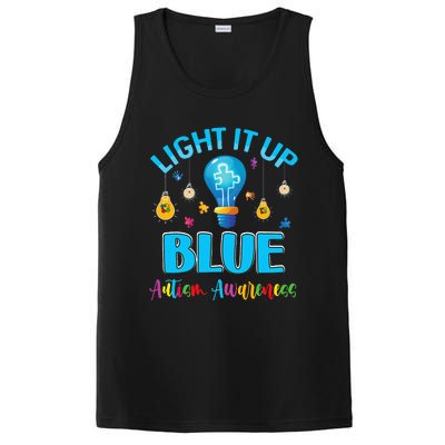 April Light Up Blue Autism Awareness Puzzle For Mom Dad PosiCharge Competitor Tank