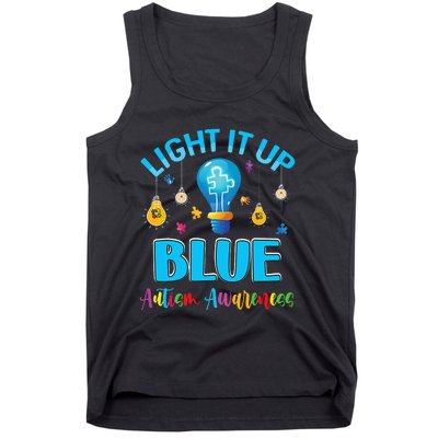 April Light Up Blue Autism Awareness Puzzle For Mom Dad Tank Top