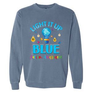 April Light Up Blue Autism Awareness Puzzle For Mom Dad Garment-Dyed Sweatshirt