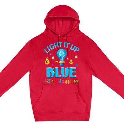 April Light Up Blue Autism Awareness Puzzle For Mom Dad Premium Pullover Hoodie