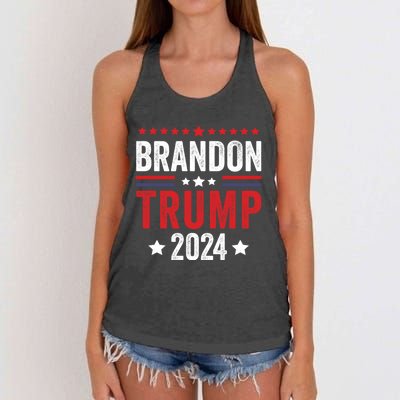 Anti Liberal Us Flag Brandon Trump 2024 Women's Knotted Racerback Tank