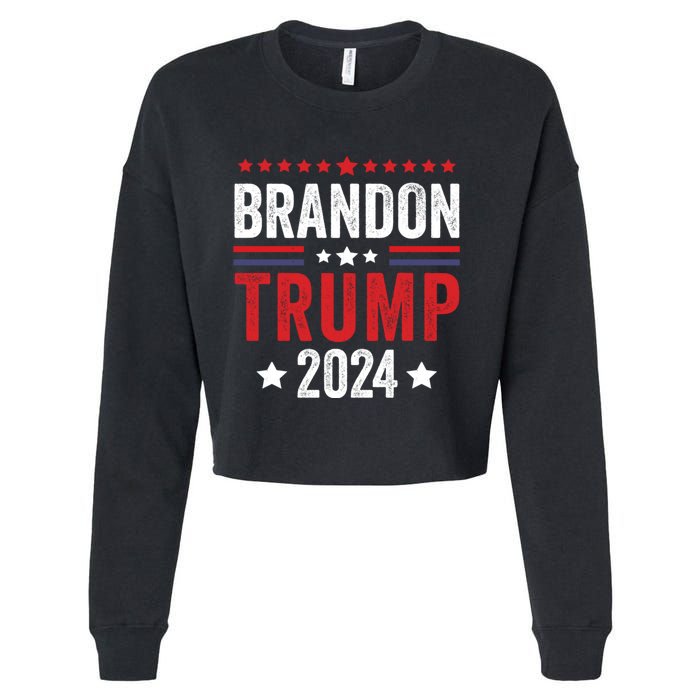 Anti Liberal Us Flag Brandon Trump 2024 Cropped Pullover Crew