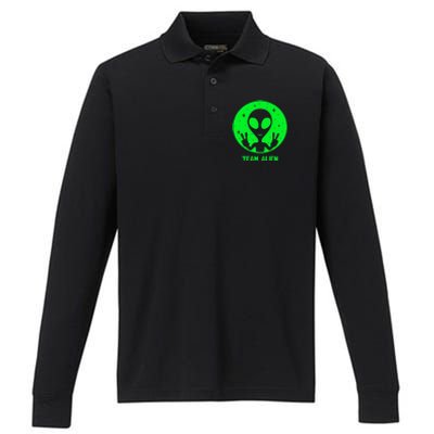 Alien Lover Ufo Abduction Team Alien Performance Long Sleeve Polo