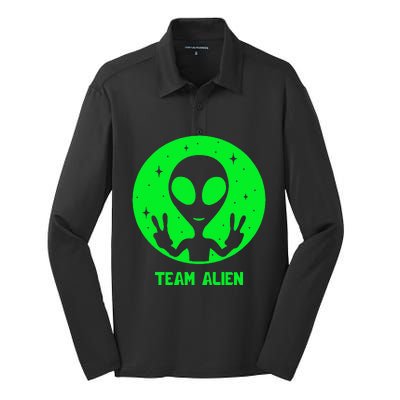 Alien Lover Ufo Abduction Team Alien Silk Touch Performance Long Sleeve Polo