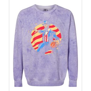 Abraham Lincoln USA Fourth 4th of July Funny Basketball Colorblast Crewneck Sweatshirt