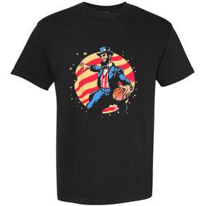 Abraham Lincoln USA Fourth 4th of July Funny Basketball Garment-Dyed Heavyweight T-Shirt