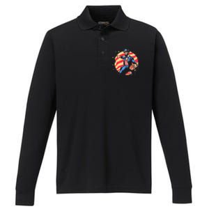 Abraham Lincoln USA Fourth 4th of July Funny Basketball Performance Long Sleeve Polo