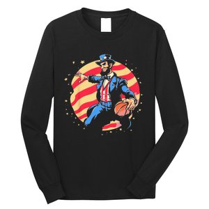 Abraham Lincoln USA Fourth 4th of July Funny Basketball Long Sleeve Shirt