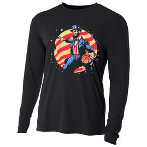 Abraham Lincoln USA Fourth 4th of July Funny Basketball Cooling Performance Long Sleeve Crew