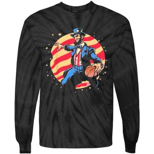 Abraham Lincoln USA Fourth 4th of July Funny Basketball Tie-Dye Long Sleeve Shirt