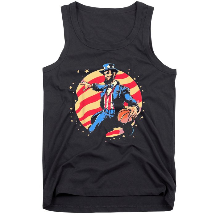 Abraham Lincoln USA Fourth 4th of July Funny Basketball Tank Top