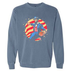 Abraham Lincoln USA Fourth 4th of July Funny Basketball Garment-Dyed Sweatshirt