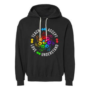 Accept Love Understand Teacher Autism Awareness Garment-Dyed Fleece Hoodie