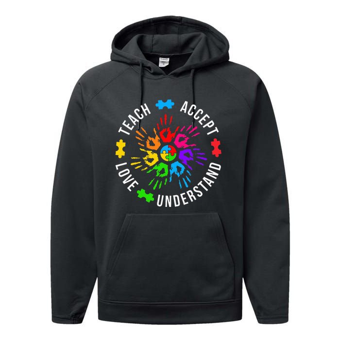 Accept Love Understand Teacher Autism Awareness Performance Fleece Hoodie