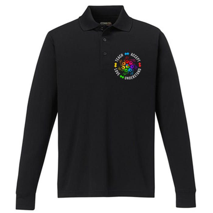 Accept Love Understand Teacher Autism Awareness Performance Long Sleeve Polo